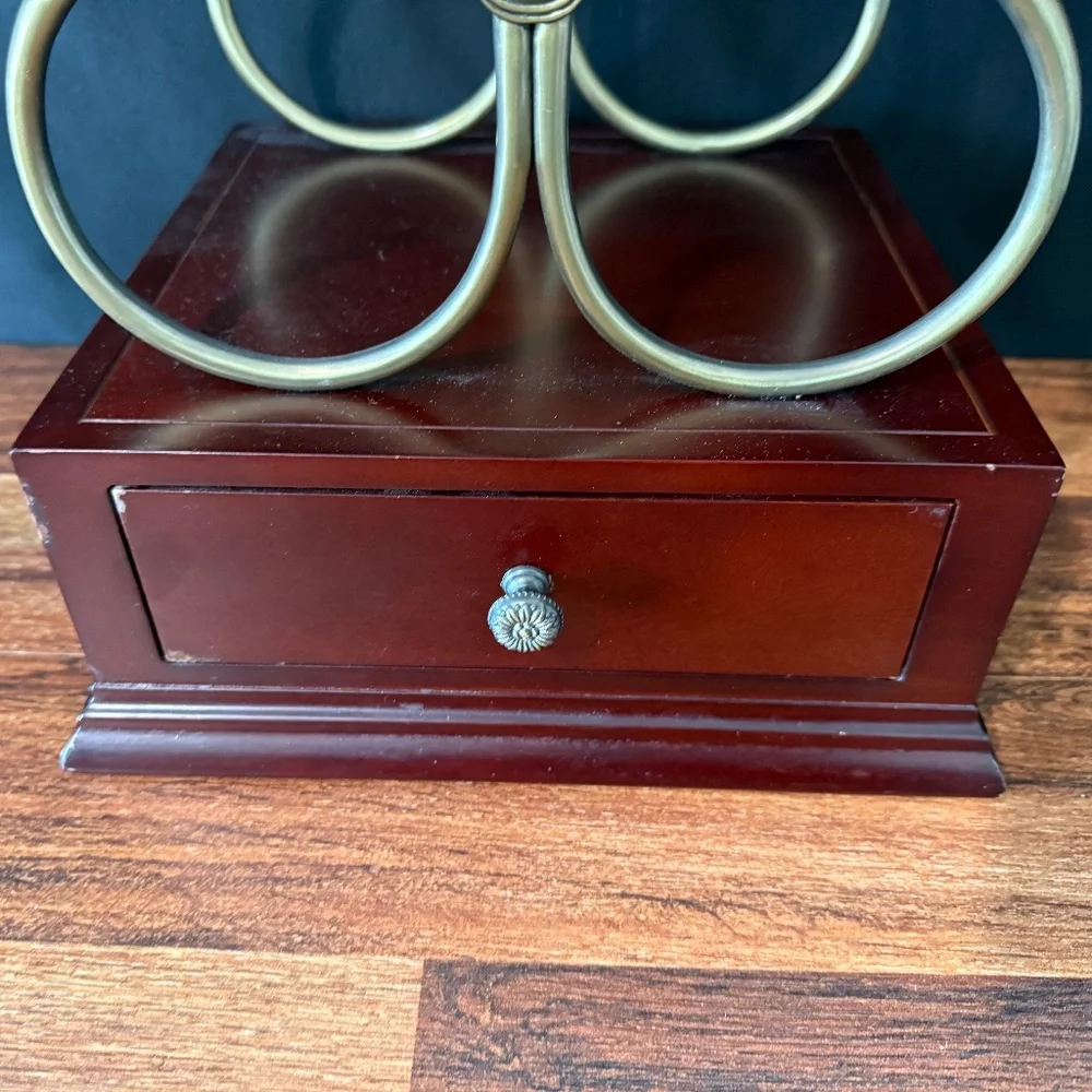Red Cherry Wood & Brass 3 Bottle Wine Rack